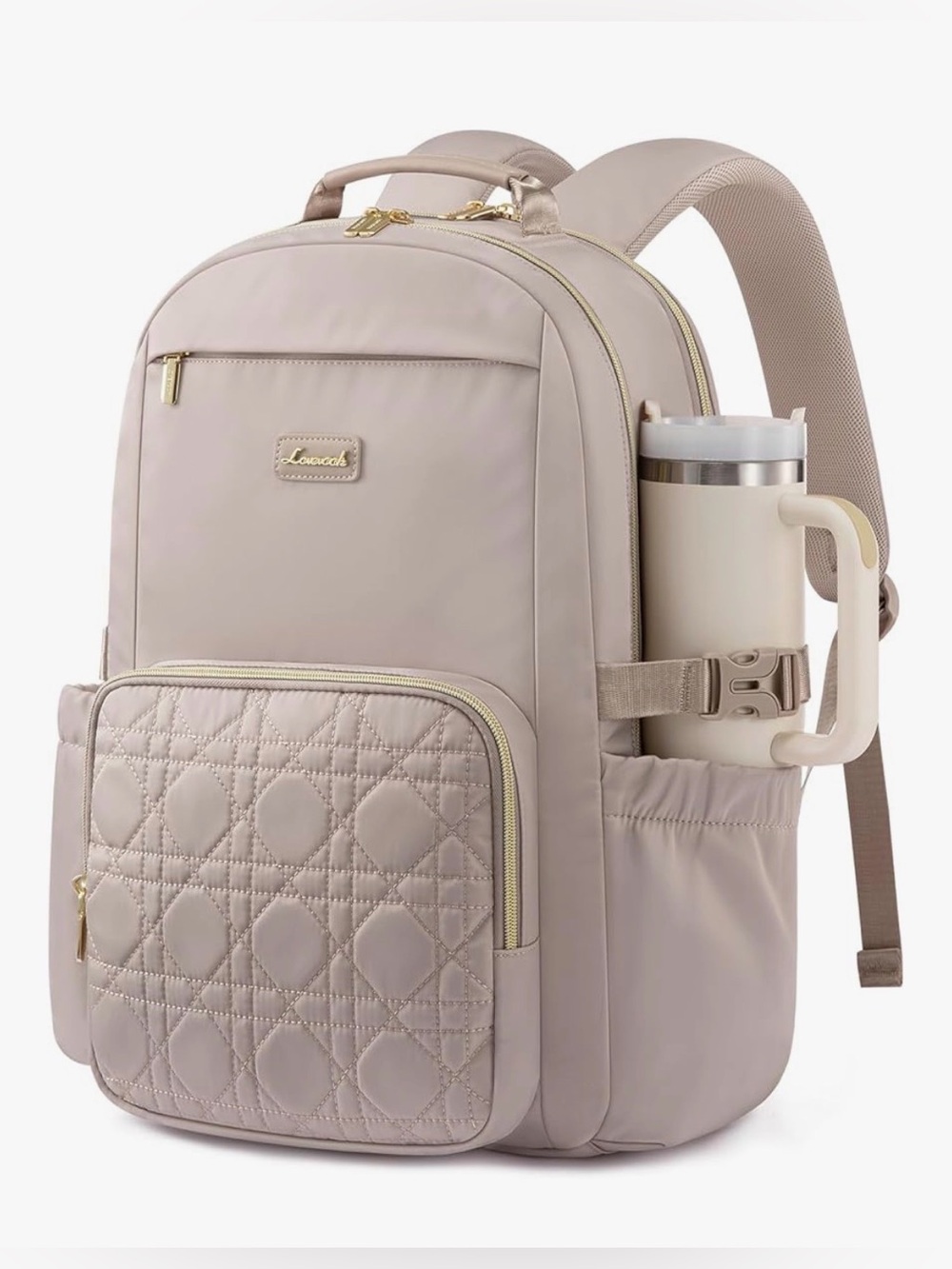 Loucci Beige Quilted Front Backpack for Women